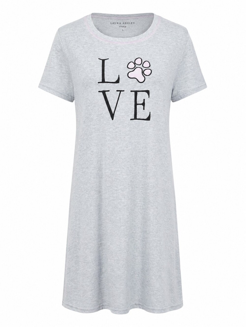LAURA ASHLEY | Sleep Love Paw Print Gray Pink Nightgown Night Shirt Pajama | L